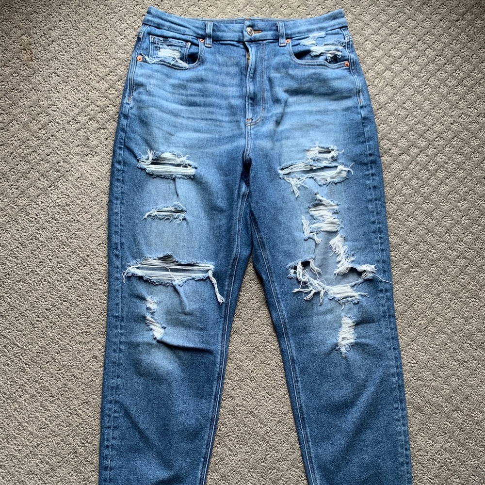 AE Curvy Distressed Mom Jeans